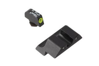 Trijicon HD XR Glock 42/43 night sights feature a blacked out rear sight with wide U-notch and hi-vis yellow front sight with tritium inserts.
